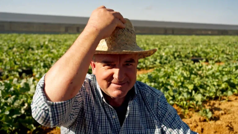 Agricultor local frente a un cultivo García Millán